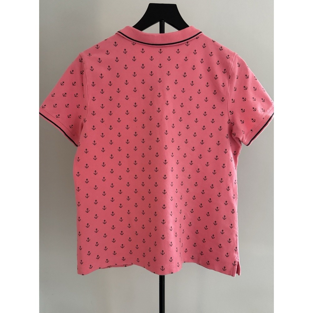 Lands' End Pink Anchor Polo Shirt Womens M Nautical Coastal Preppy Short Sleeve - Picture 2 of 7